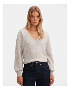 Eloise V Neck Jumper in Grey