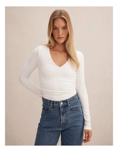 Alice V Neck Long Sleeve Top in White