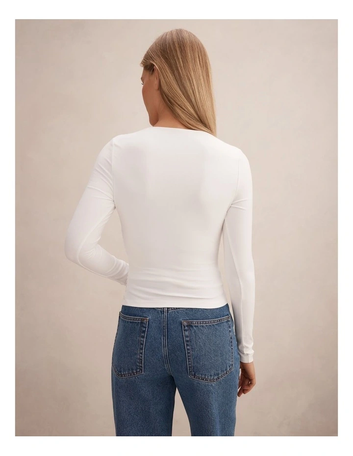 Alice V Neck Long Sleeve Top in White image 2