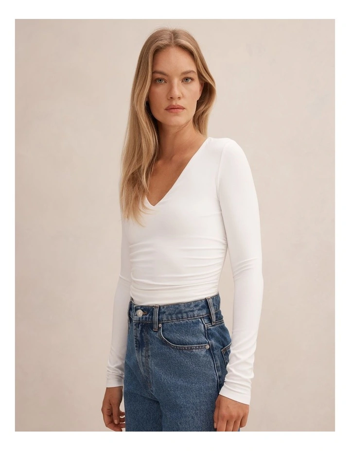 Alice V Neck Long Sleeve Top in White image 3