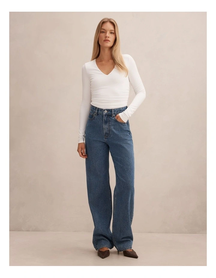 Alice V Neck Long Sleeve Top in White image 5