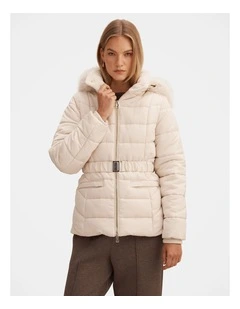 Macey Short Puffer Jacket in Cream