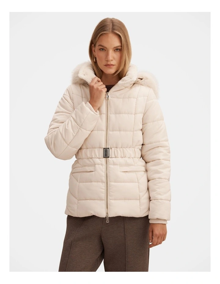 Macey Short Puffer Jacket in Cream image 1