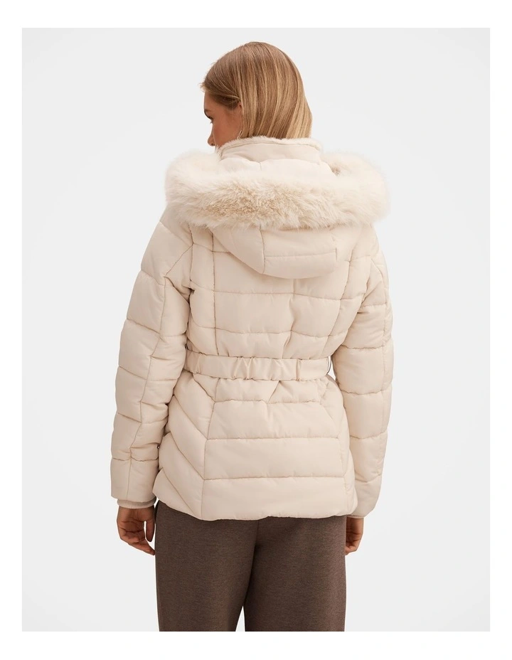 Macey Short Puffer Jacket in Cream image 2