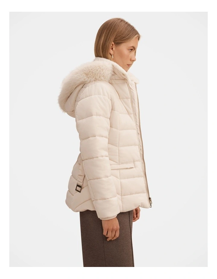 Macey Short Puffer Jacket in Cream image 3