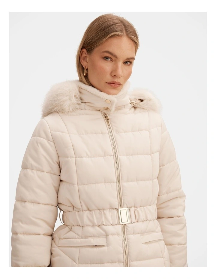Macey Short Puffer Jacket in Cream image 4