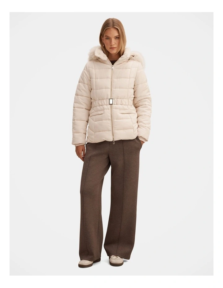 Macey Short Puffer Jacket in Cream image 5