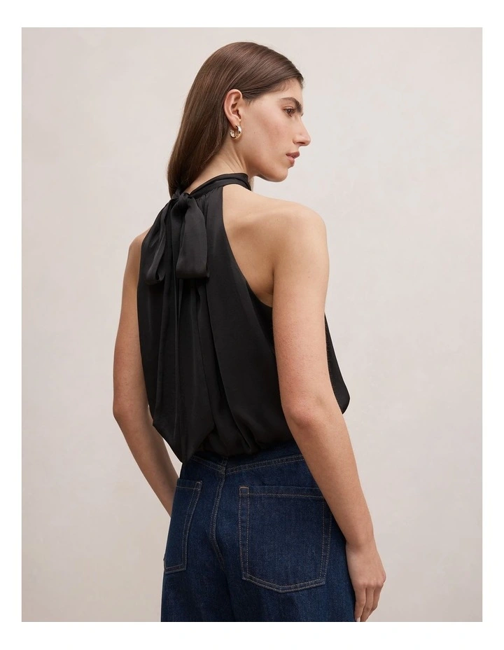 Scarlett Halter Neck Bubble Hem Top in Black image 2