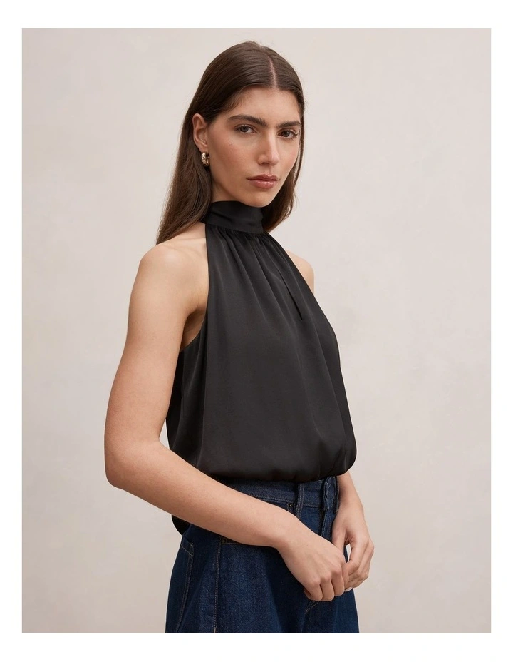Scarlett Halter Neck Bubble Hem Top in Black image 3