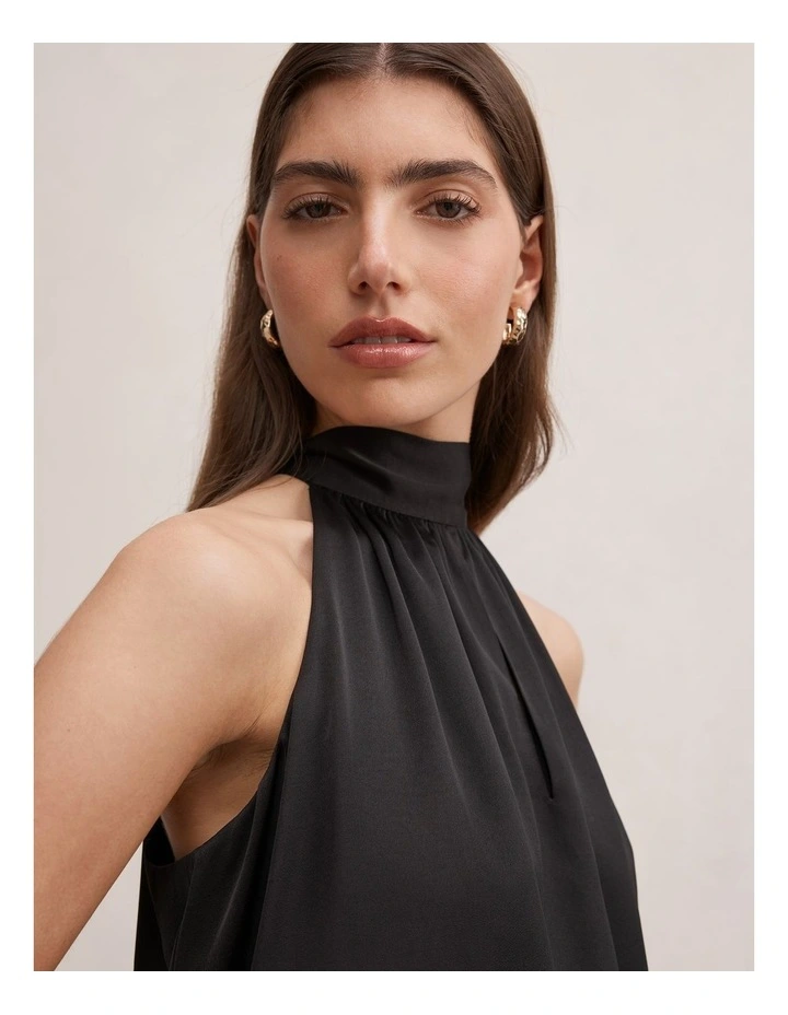 Scarlett Halter Neck Bubble Hem Top in Black image 4