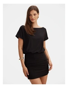 Kiara Tipped Draped Jersey Mini Dress in Black