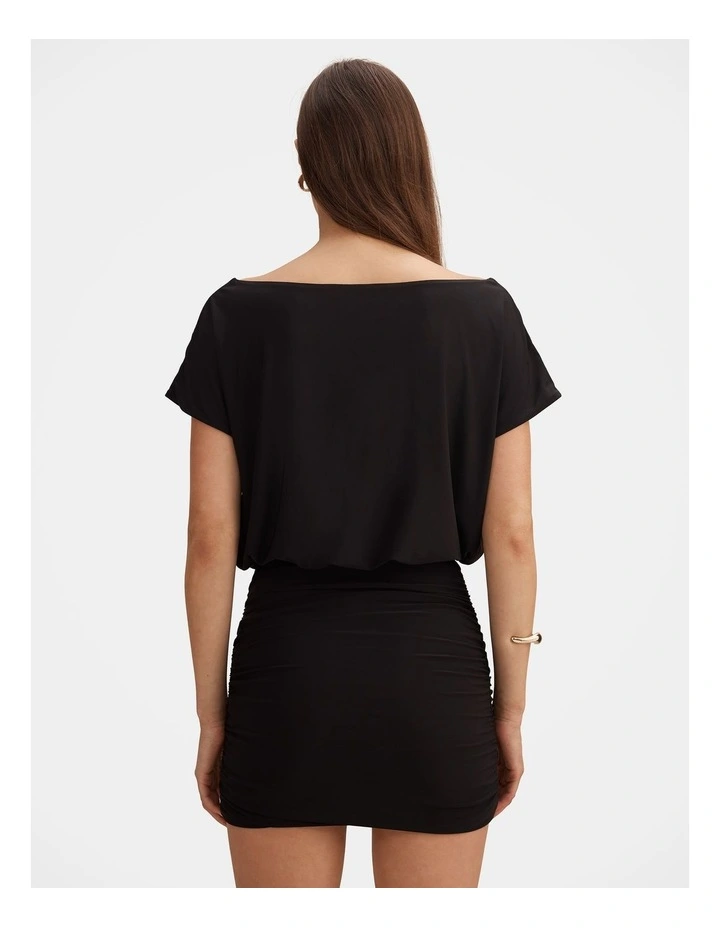Kiara Tipped Draped Jersey Mini Dress in Black image 2