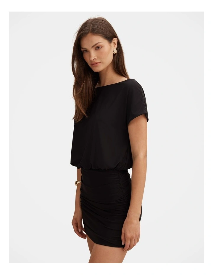 Kiara Tipped Draped Jersey Mini Dress in Black image 3