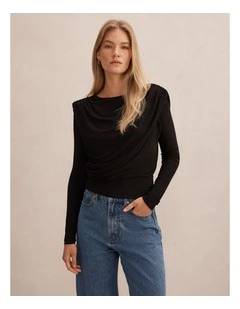 Estelle Bubble Waist Long Sleeves Top in Black