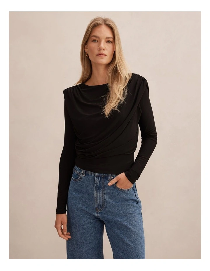 Estelle Bubble Waist Long Sleeves Top in Black image 1
