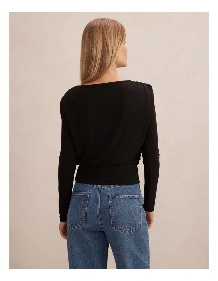 Estelle Bubble Waist Long Sleeves Top in Black image 2