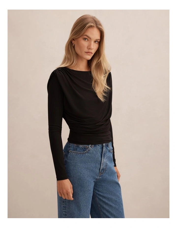 Estelle Bubble Waist Long Sleeves Top in Black image 3