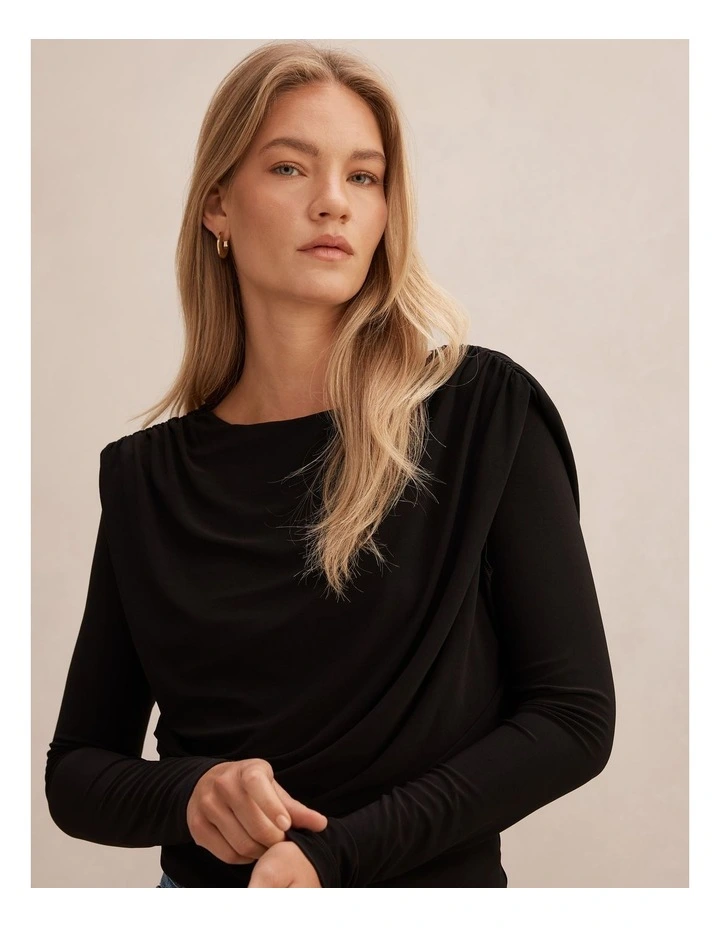 Estelle Bubble Waist Long Sleeves Top in Black image 4