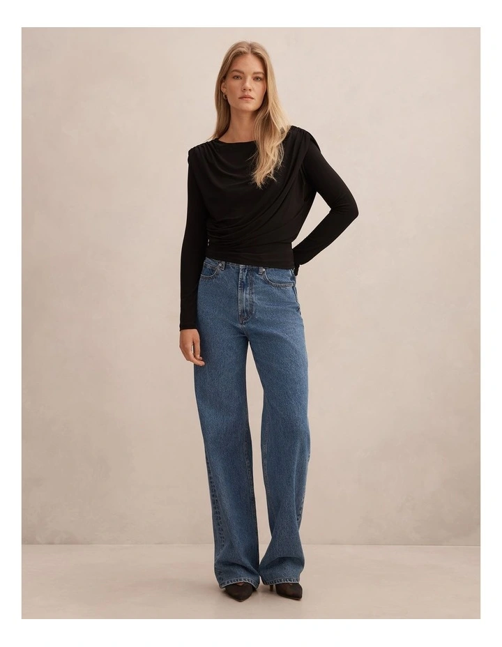 Estelle Bubble Waist Long Sleeves Top in Black image 5