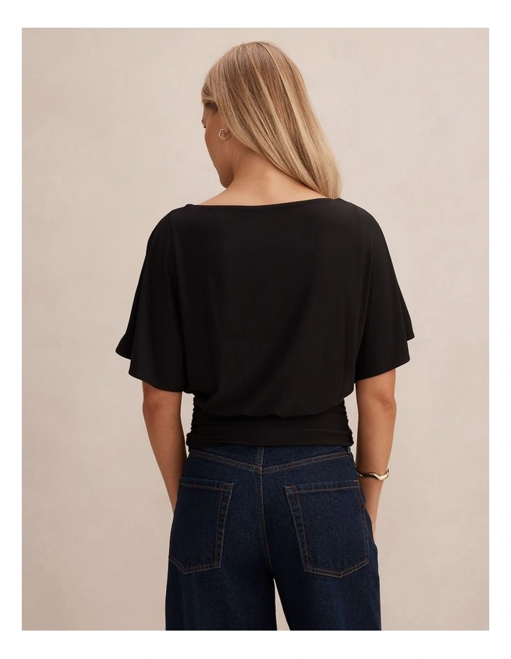 Piper Cinched Flutter Sleeves Top in Black image 2