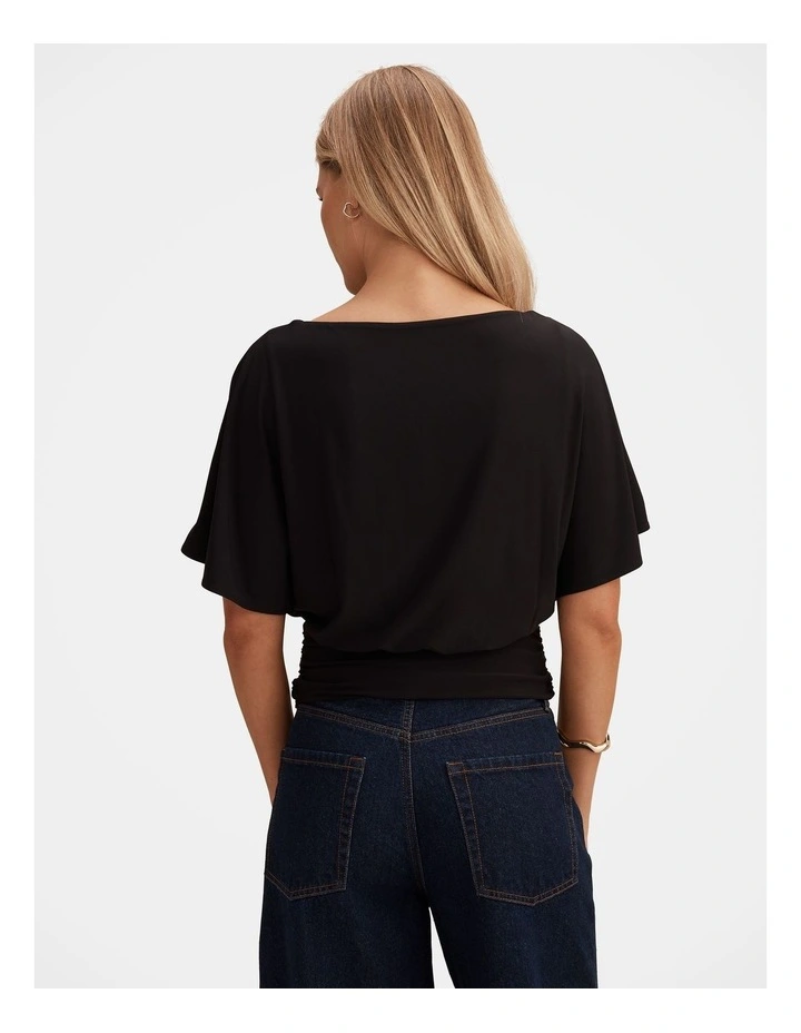 Piper Cinched Flutter Sleeves Top in Black image 2