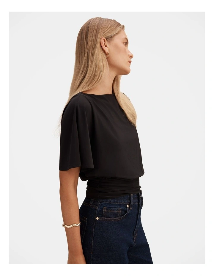 Piper Cinched Flutter Sleeves Top in Black image 3