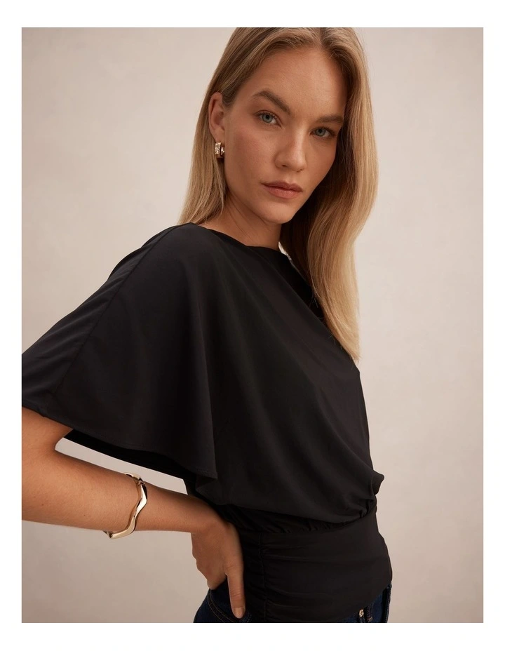 Piper Cinched Flutter Sleeves Top in Black image 4