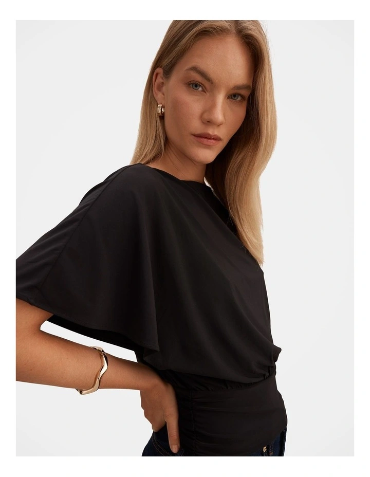 Piper Cinched Flutter Sleeves Top in Black image 4