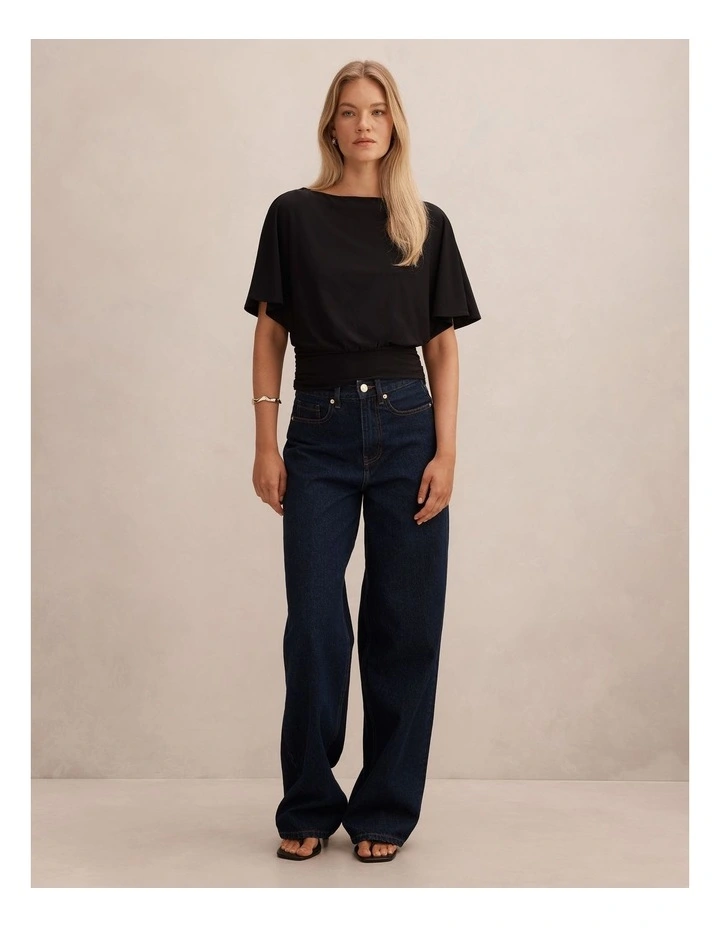 Piper Cinched Flutter Sleeves Top in Black image 5