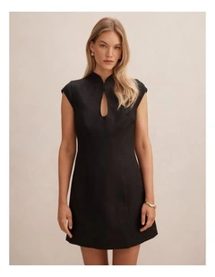 Eliza Sculpted Linen Mini Dress in Black