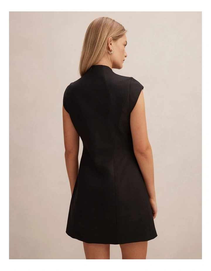 Eliza Sculpted Linen Mini Dress in Black image 2