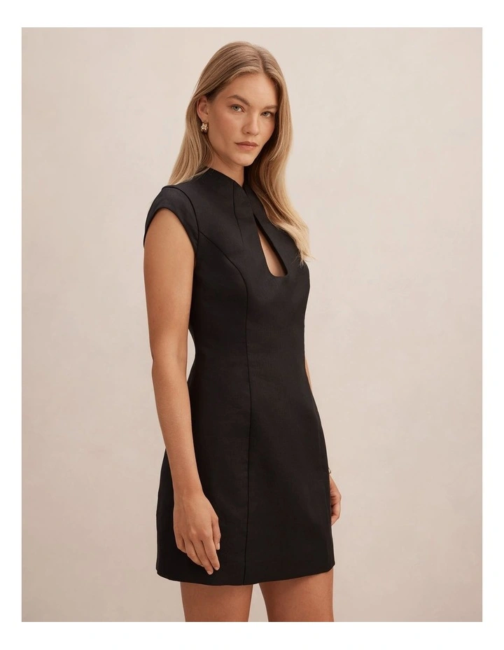 Eliza Sculpted Linen Mini Dress in Black image 3