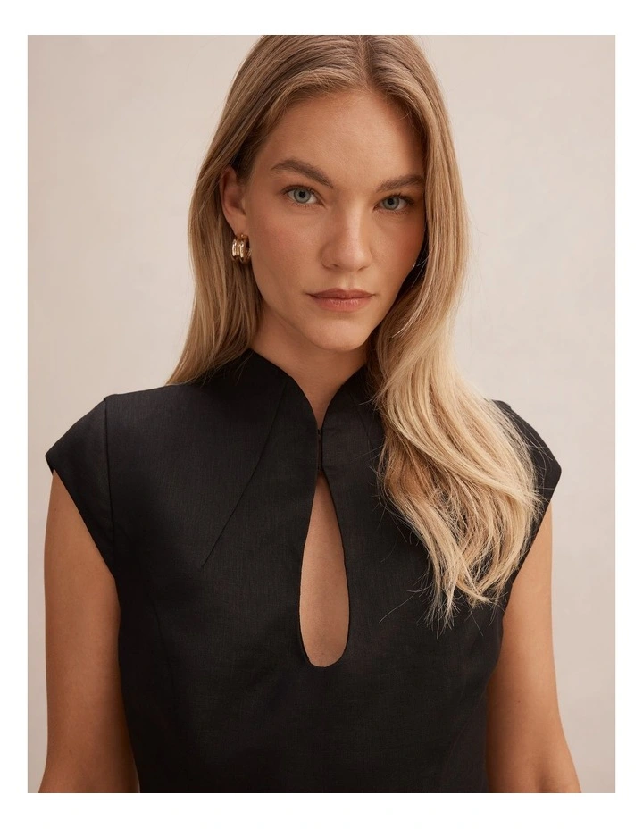 Eliza Sculpted Linen Mini Dress in Black image 4