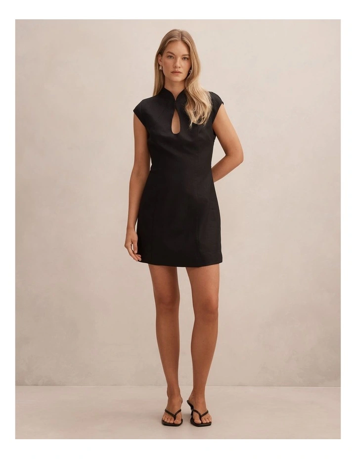 Eliza Sculpted Linen Mini Dress in Black image 5