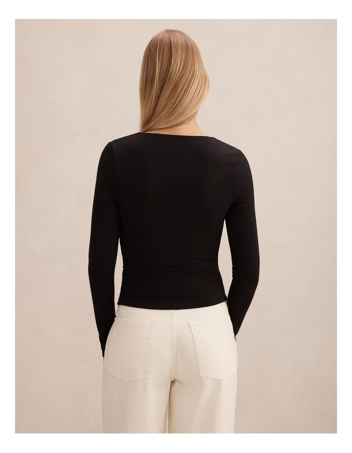 Alice V Neck Long Sleeve Top in Black image 2