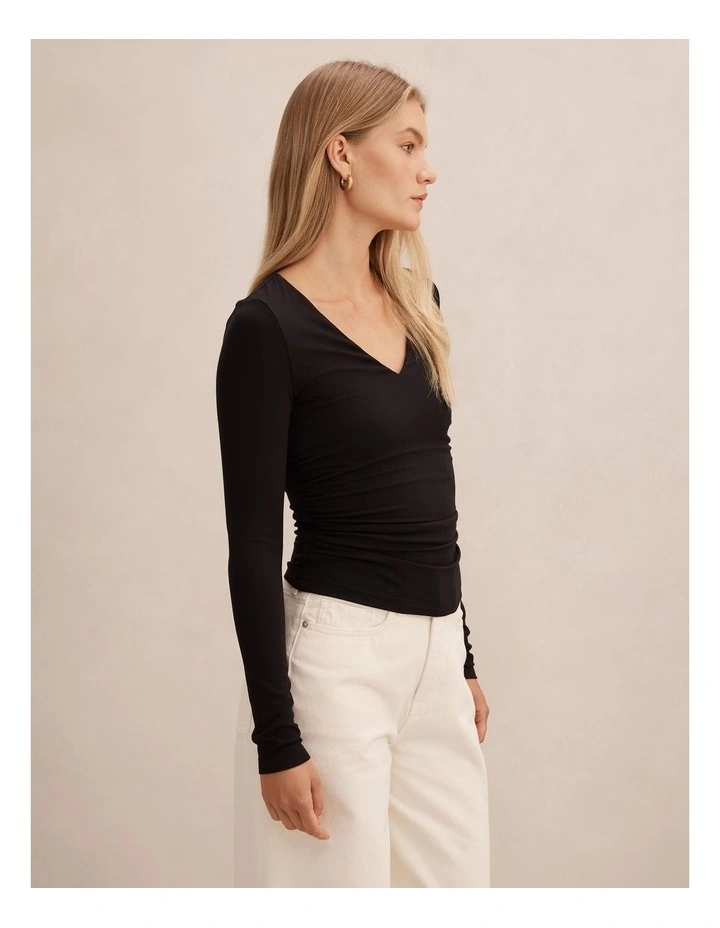 Alice V Neck Long Sleeve Top in Black image 3