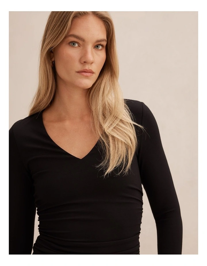 Alice V Neck Long Sleeve Top in Black image 4