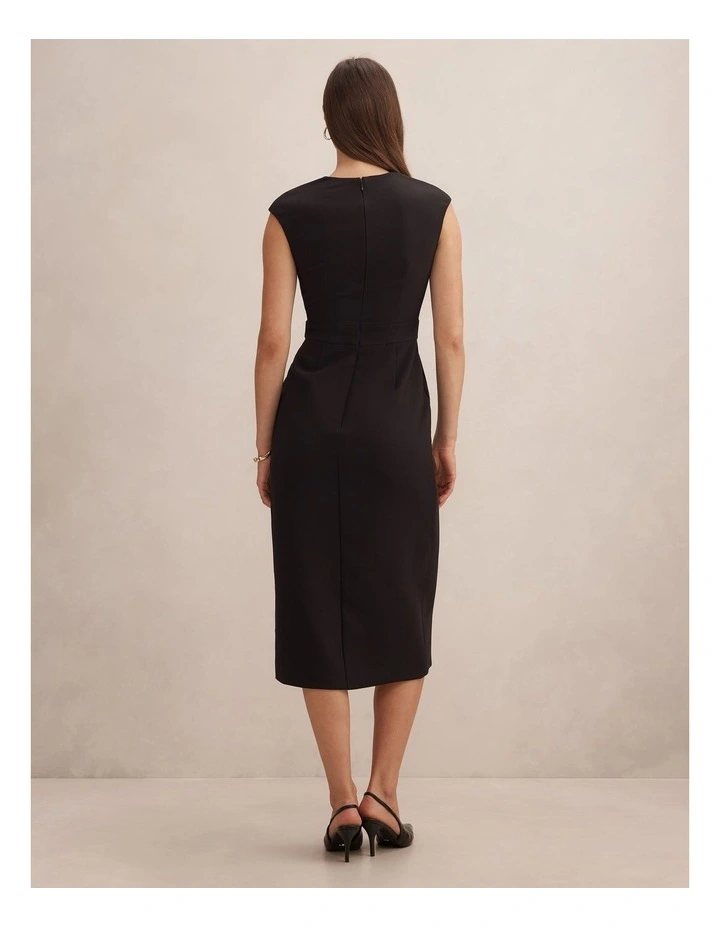 Lisette Column Button Midi Dress in Black image 2