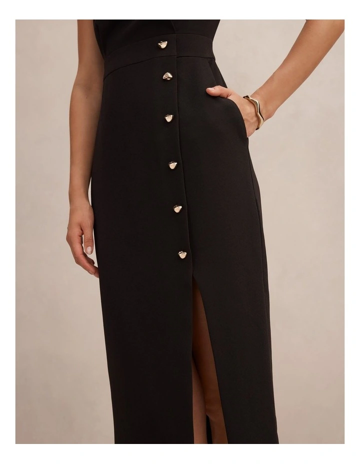 Lisette Column Button Midi Dress in Black image 4