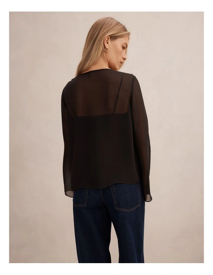 Lottie Sheer Long Sleeves Top in Black image 2