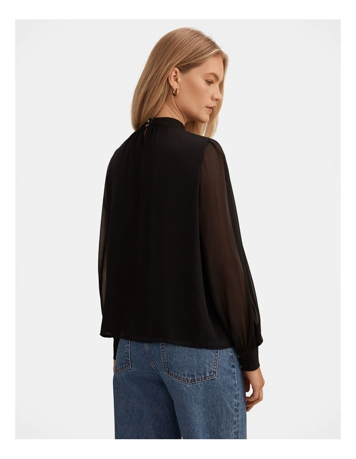 Lottie Sheer Long Sleeves Top in Black image 2