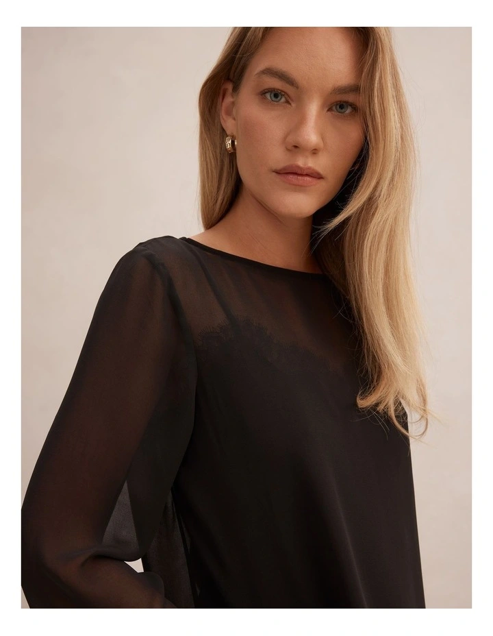 Lottie Sheer Long Sleeves Top in Black image 4