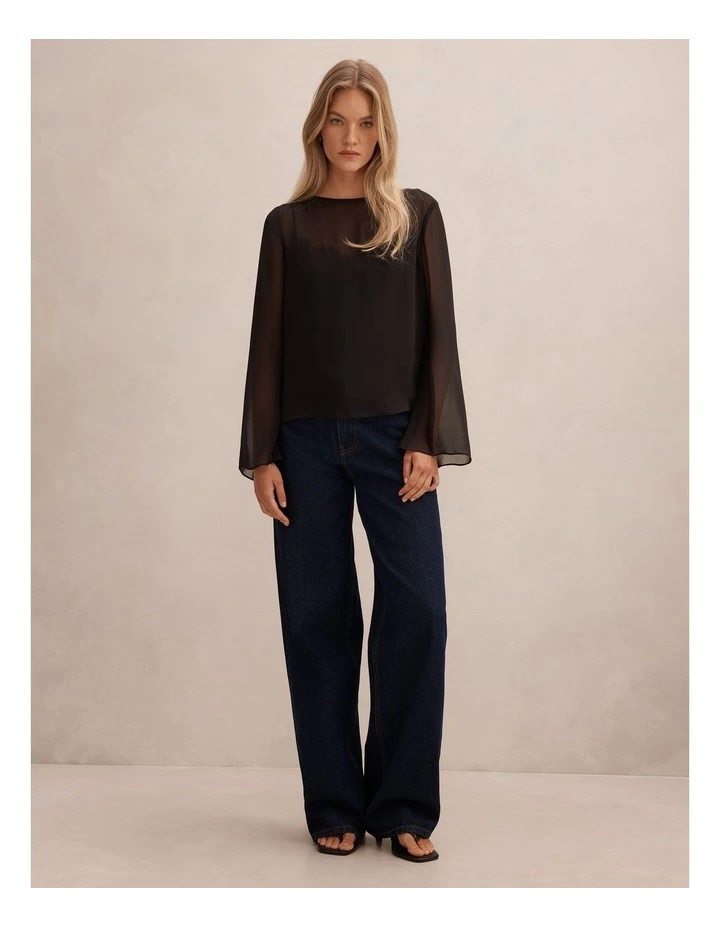 Lottie Sheer Long Sleeves Top in Black image 5