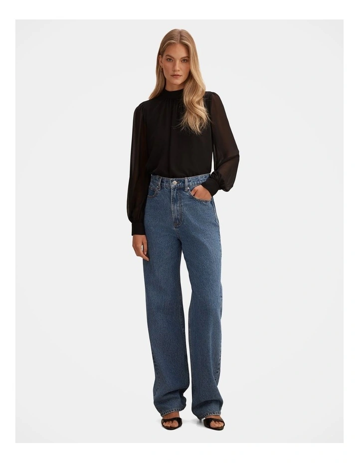 Lottie Sheer Long Sleeves Top in Black image 5