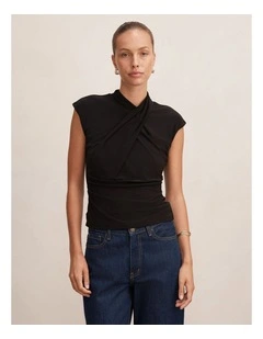 Trinity Twist High Neck Top in Black