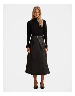 Monique Faux Leather A-Line Dress in Black