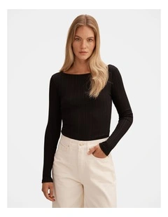 Minka Ribbed Boat Neck Top in Black