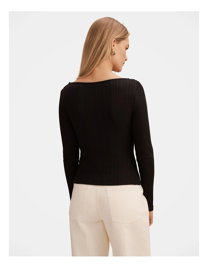 Minka Ribbed Boat Neck Top in Black image 2