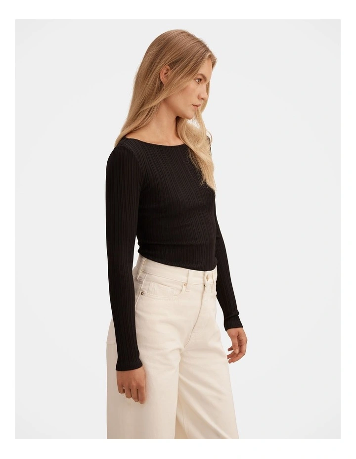 Minka Ribbed Boat Neck Top in Black image 3