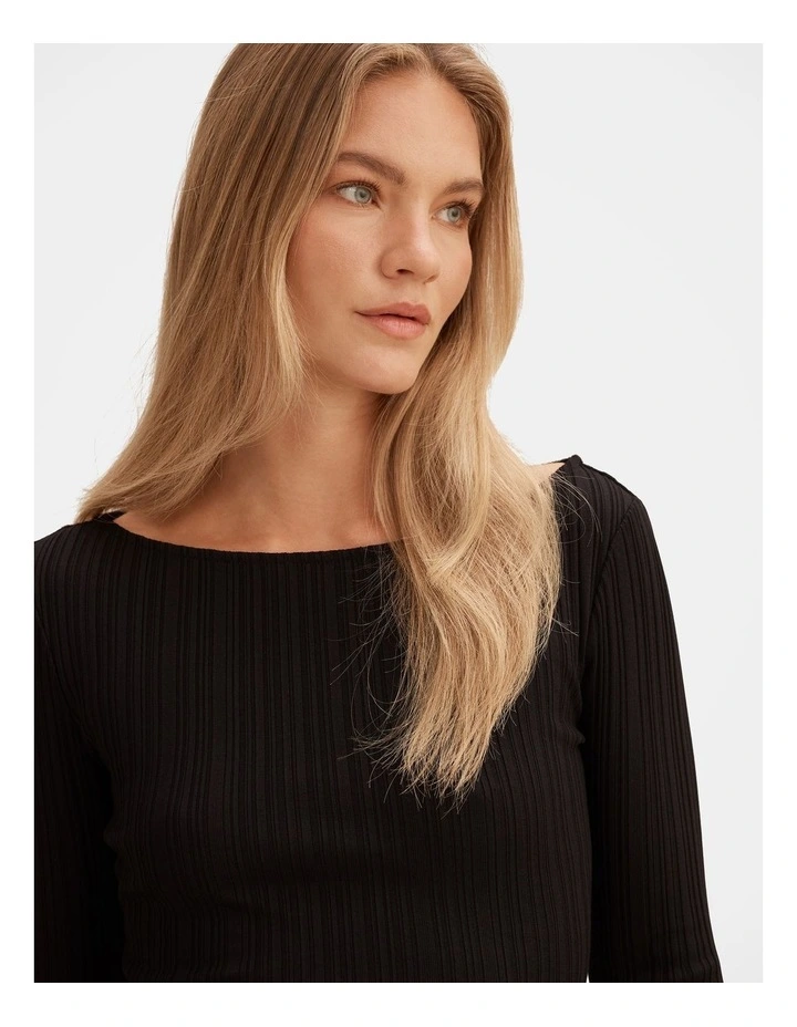 Minka Ribbed Boat Neck Top in Black image 4